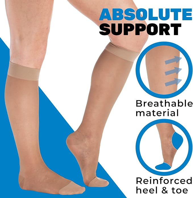 (3 Pairs - Closed Toe) Made in USA - Sheer Compression Socks for Women 15-20mmHg - Compression Stockings for Varicose Veins Circulation, Thrombosis, Embolism - Taupe, Medium - A101T2-3