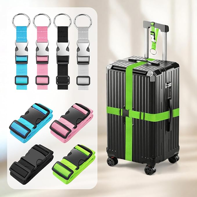 BILIONE 3Pcs Luggage Straps Set - 2 Suitcase Straps 70'' Long and 1 Add A Bag Strap, Adjustable Luggage Identifiers Nylon Travel Belt