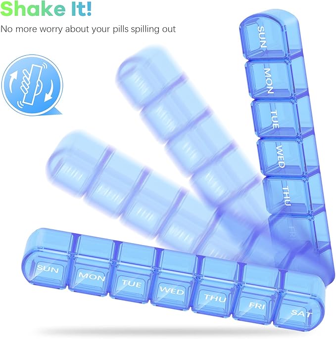 Extra Large Pill Organizer 2 Pack, XL Pill Box 7 Day, Weekly Pill Case with Large Capacity, Jumbo Organizer, BPA Free (Blue+Green)