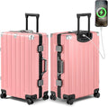 Krute Checked Aluminum Frame Suitcase 24 Inch Zipperless Luggages Hardside PC Luggage With Spinner Wheels TSA Lock USB Charger Suitcases(1 Piece)