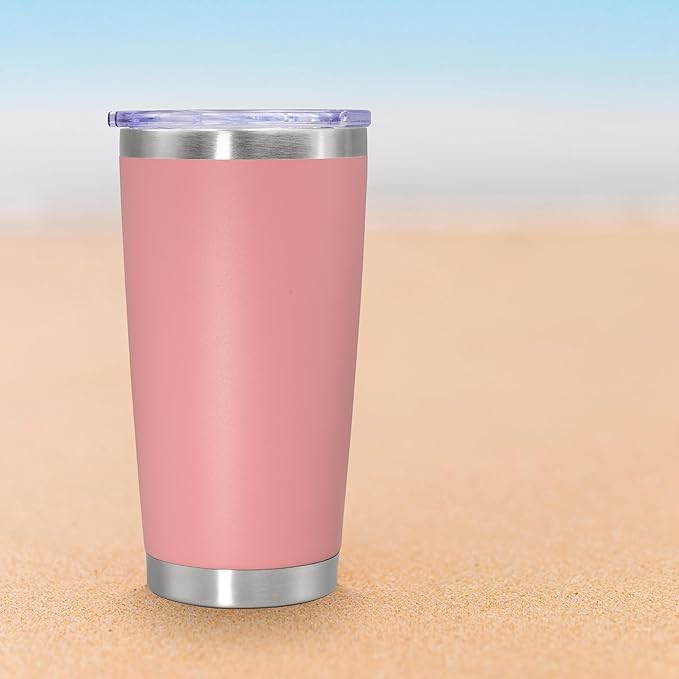 20 oz Tumbler Coffee Tavel Tumblers Bulk with Lid Stainless Steel Double Wall Vacuum Insulated Mug Powder Coated Cups fit Car Cupholder for Hot and Cold - Pink, 1Pack