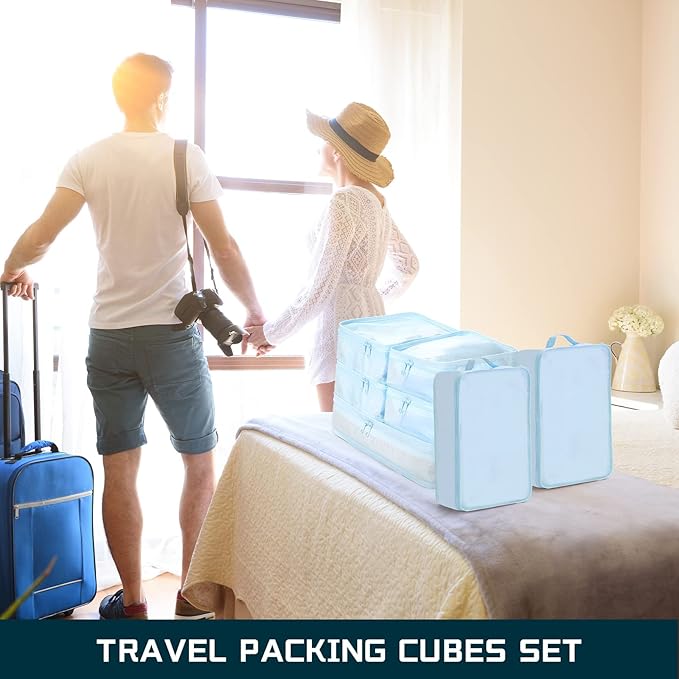 Reginary 6 Set Travel Packing Cubes Luggage Organizer Set Lightweight Suitcase with Shoe Bag for Clothes Toiletries