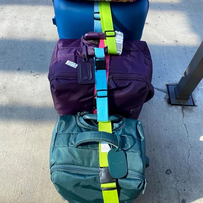 2Pack Add Bag Luggag Straps for Carry On Bag, Adjustable Suitcase Belt Add Bag Travel Attachment Accessories for Connect Your 3 Luggages, Green