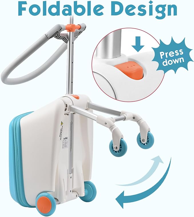 Kids Ride-on Luggage with Spinner Wheels Suitcase, Kid's Ride-On Suitcase Help Your Child Relax, Carry On Trolley Luggage (lightBlue)
