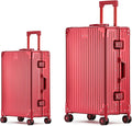 Metal All Aluminum Carry-on Luggage TSA Customs Lock Zipperless Silent Rotary Wheel Business Suitcase Aluminum Frame Set (red, 2Piece(20/26))