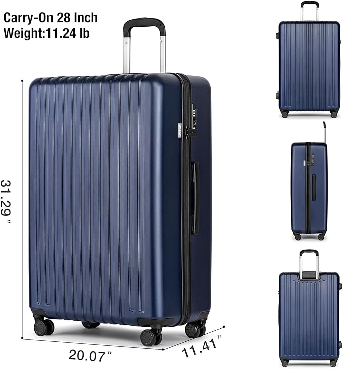 KYME 30-Inch Large Checked Luggage, 100% PC Hardside Suitcase with TSA Lock & Double Spinner Wheels, Durable Travel Hard Shell for Men & Women, Navy