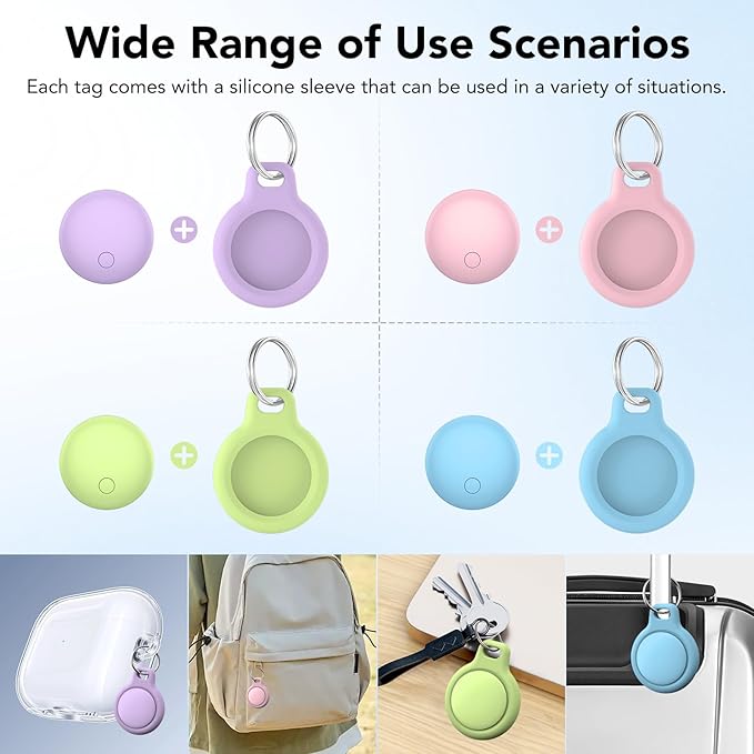 Air Tracker Tags 4-Pack, Item Finders Work for Apple Find My APP(iOS Only) Tracker Tags for Keys, Luggage, Bag etc,Replaceable Battery Last 1 Year, Loud Beep, IP68 Waterproof with Holder Keychain