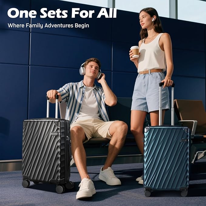 Luggage sets 3 piece with Spinner Wheels, PC Hard Shell Travel Luggage, Carry On suitcase with TSA Lock,YKK Zippers,Charcoal Metallic (Black, 3 Piece Sets(20/24/28))
