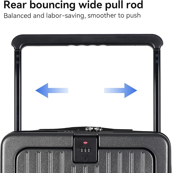 SOKOK Front Pocket Luggage Carry On with Spinner Wheels, Wide Handle Travel Suitcase PC Hardshell Durable Rolling Luggage for Business Trip with Charging Port and Cup Holder, Graphite