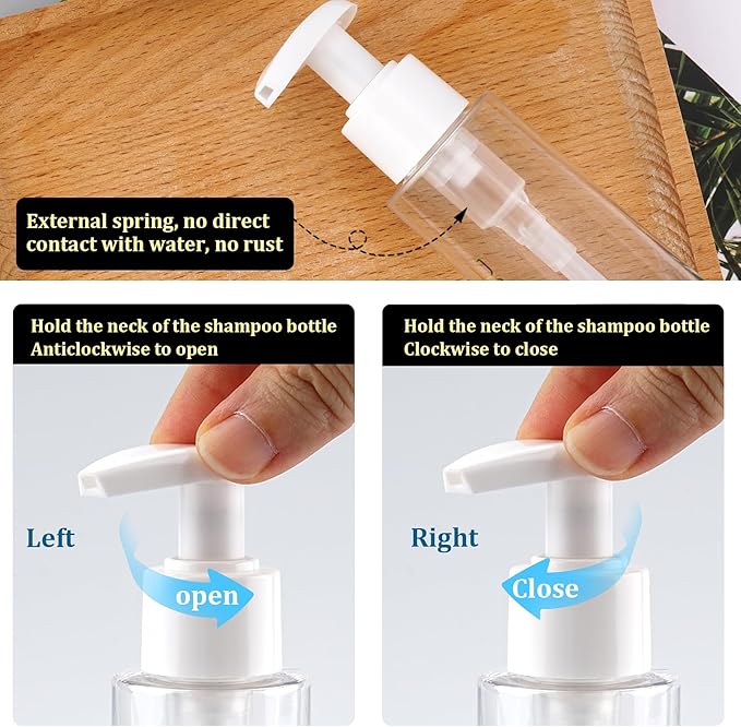 Travel Bottles Plastic Pump Bottle Dispenser Tsa Approved 3.4oz/100ml 4 Pack Refillable Shampoo and Conditioner Empty Travel Size for Cosmetic, Lotion, Liquid Soap (Clear)