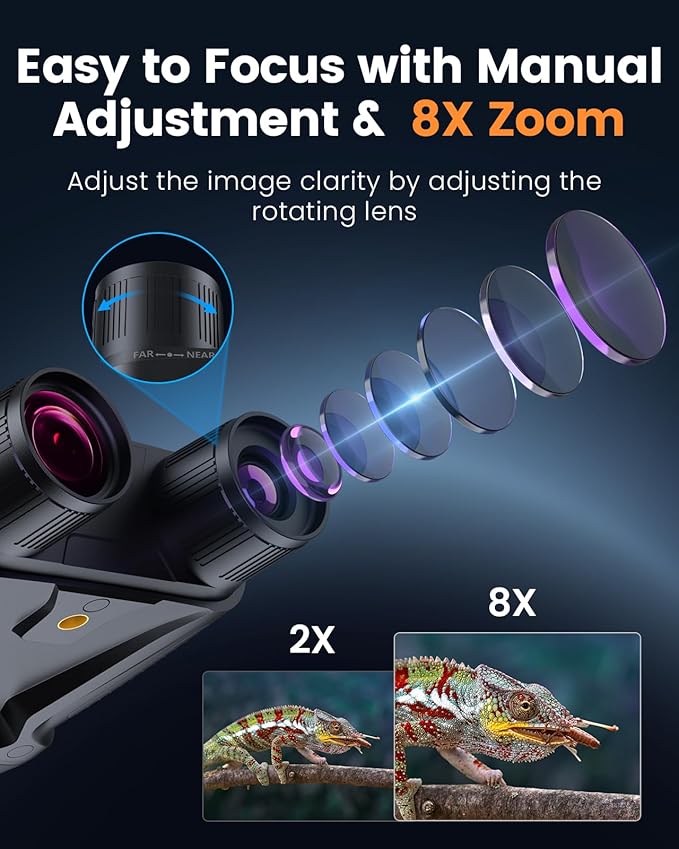 Upgraded Night Vision Goggles, 4k Night Vision Binoculars, 4.55" Large Display, 1312 FT Full Dark, 32GB, 8X Digital Zoom, 36MP 7-L IR Night Vision for Camping, Bird Watching, Hunting, Gifts for Dad