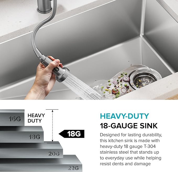 KRAUS Fairlane 25-inch Undermount Single Bowl 18-Gauge Stainless Steel Kitchen Sink, KHU641-25