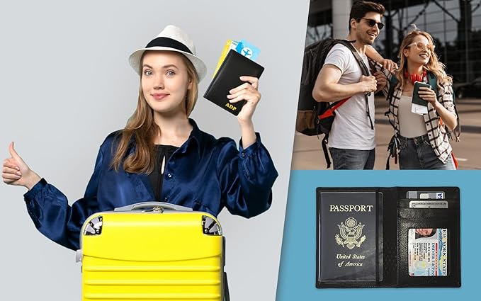 Personalized Monogrammed Black Leather RFID Passport Wallet