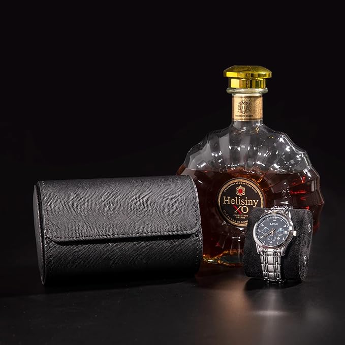 MR.OKAY 2 Watch Travel Case- Classic Leather Watch Case With Superb Texture.Portable Watch Roll Or Organizer For Storage And Display. Travel Gift for Men, All Handcrafted By Leather Craftsmen.