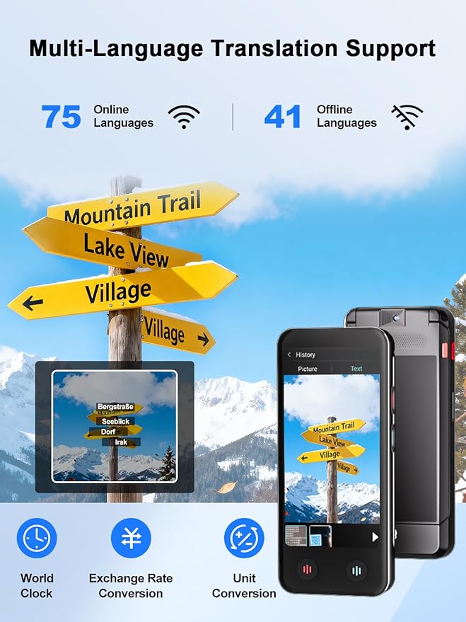 iTour Detachable Language Translator Device, Upgraded Instant Voice Translator, Real Time Dual Screen AI Translator with 139 Languages, Online & Offline & Photo & Group Chat & Text Translation