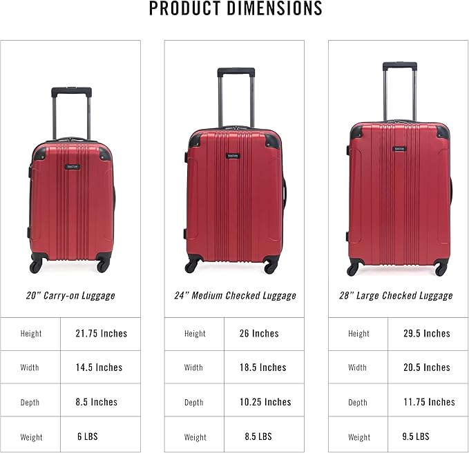 Kenneth Cole REACTION Out of Bounds Lightweight Hardshell 4-Wheel Spinner Luggage, Scarlet Red, 20-Inch Carry On