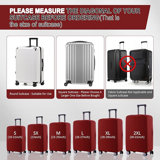 Travel Luggage Cover Suitcase Protector Scratch-Resistant Fit 19-31 Inch Suitcase, Not Included Suitcase (Claret, SX(22-23 inch))