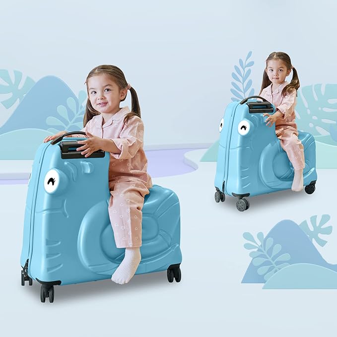 Kids Ride-on Luggage with Spinner Wheels Suitcase, Kid's Ride-On Suitcase Help Your Child Relax, Carry On Trolley Luggage with Password Lock (Blue, 22 inches)
