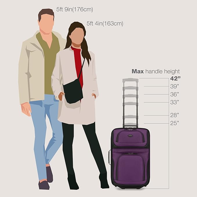U.S. Traveler Lightweight Rolling 20" Carry On Luggage Softside Suitcase, Purple, 2 Wheel Single