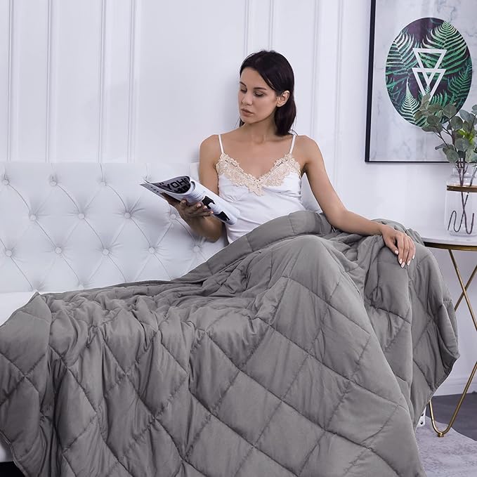 L'AGRATY Weighted Blanket - 80"x87" 25lbs Cooling Breathable Heavy Blanket Microfiber Material with Glass Beads for Adult All-Season Summer Fall Winter Soft Thick Comfort