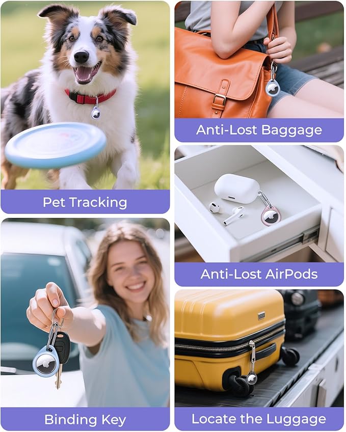 UNBREAKcable AirTag Holder for Apple - 4 Pack Air Tag Case [Professional Carabiner] [Waterproof] [Shockproof] TPU AirTag Keychain for Kids, Pets, Keys, Luggage, Backpacks