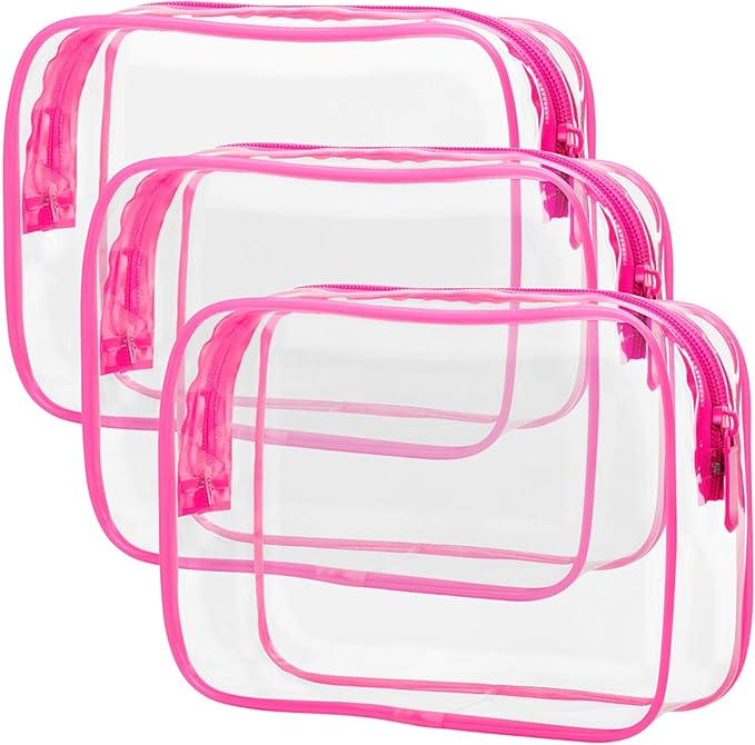 PACKISM TSA Approved Toiletry Bag - Peach Red Clear Makeup Bag with Supporting Frame, Clear Toiletry Bag for Travel, Thick No Smell