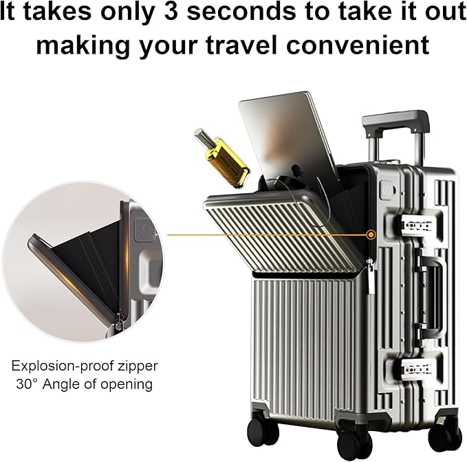 2-Piece Hardshell Zipperless Luggage Set, 20/26" Aluminum Frame Hardshell Spinner Luggage, Airline Approved Carry-On Luggage, TSA Lock, 360° Quiet Wheels With Cup Holder (grey)