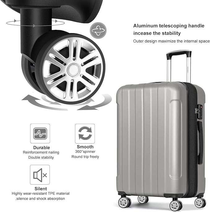 FOCHIER F Luggage Sets, Expandable 3 piece Hard Shell Luggage Set with TSA Lock, PC+ABS Hardside Travel Suitcase with Wheels for Women Men 20 24 28 Inch (Grey)