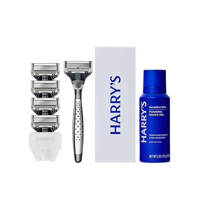 Harry's Shaving Kit for Men - Razor Handle, 5 Razor Blade Refills, Foaming Shave Gel, and Travel Blade Cover - Craft Edition