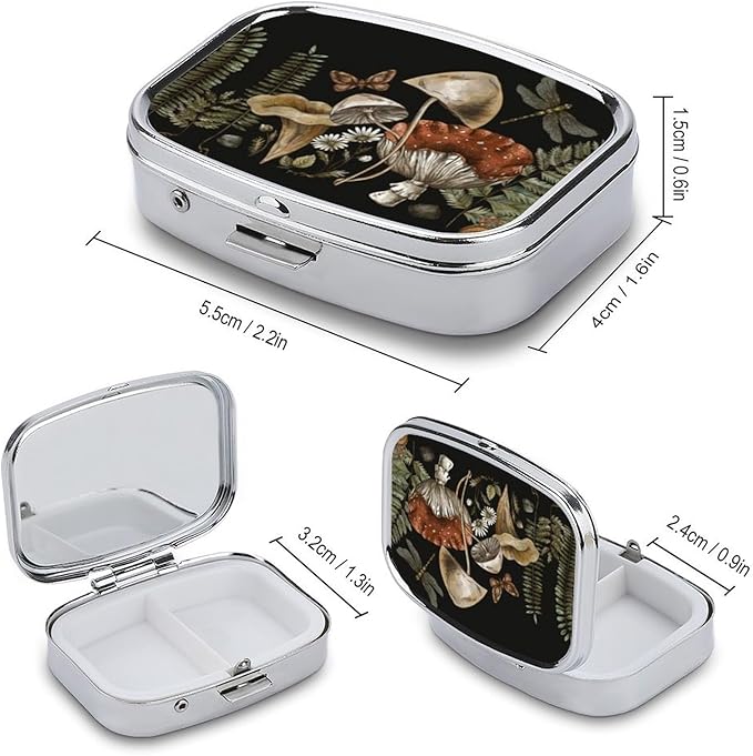Metal 2 Compartment Pill Organizer Travel Friendly Portable Compact Pill Box Cute Pill Case to Hold Vitamins,Fish Oil,Supplements,Meds,Tablet for Purse,Pocket. (Plant)