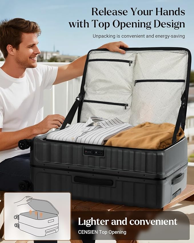 Checked Luggage, 28 Inch Luggage with Spinner Wheels, Large Suitcase with Lightweight PC Hard Shell, Aluminum Frame, Top Opening, YKK Zipper, TSA Lock (Black, 1PC)