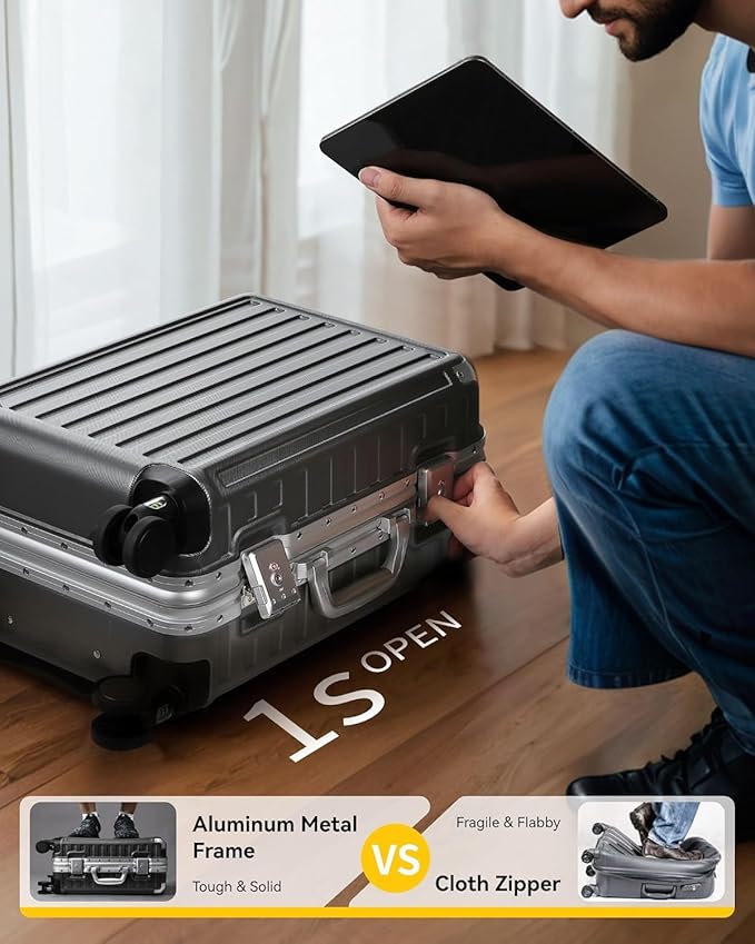 LUGGEX Luggage Sets with Spinner Wheels, 2 Piece (20/28) Aluminum Frame Zipperless Polycarbonate Hard Shell Suitcase Sets, Silver Grey