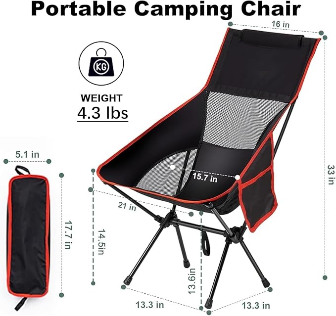 Camping Chairs Portable, Foldable Chair Lightweight, Backpacking Chair for Adults, Folding Chairs for Outside Camp (Large)