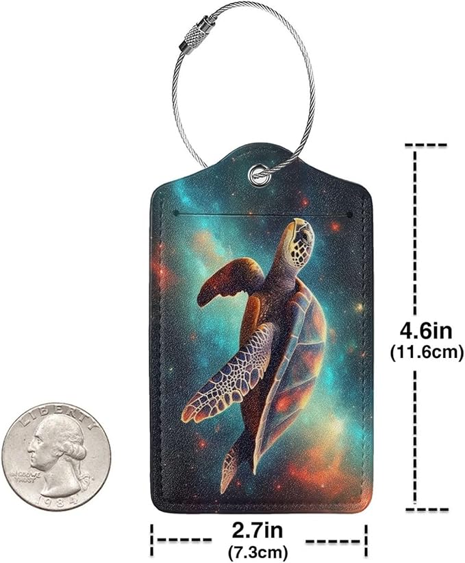 Sea Turtle Leather Luggage Tag with Stainless Steel Ring, Fun Name Id Card Cover Travel Bag Tag Set, Suitable for Travel Bag Luggage Women Men 1 PCS