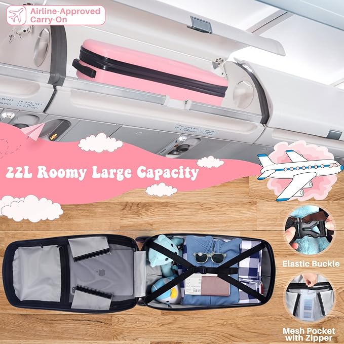 MRPLUM 20" Ride-On Suitcase with Detachable Scooter for Kids,Foldable Hardshell Carry-On Luggage for Toddlers Ages 4-15 with Adjustable Handle,Easy Steering&Brake(Airplane Approved)