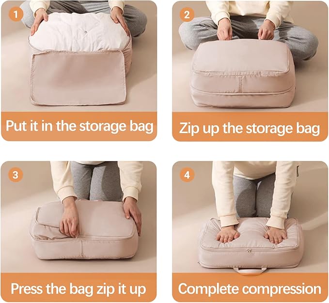 XL Ultra Space Saving Bags self compression organizer bags space saver bag for comforters Storage bag organizer for blankets bedding clothes(Beige-1PCS)
