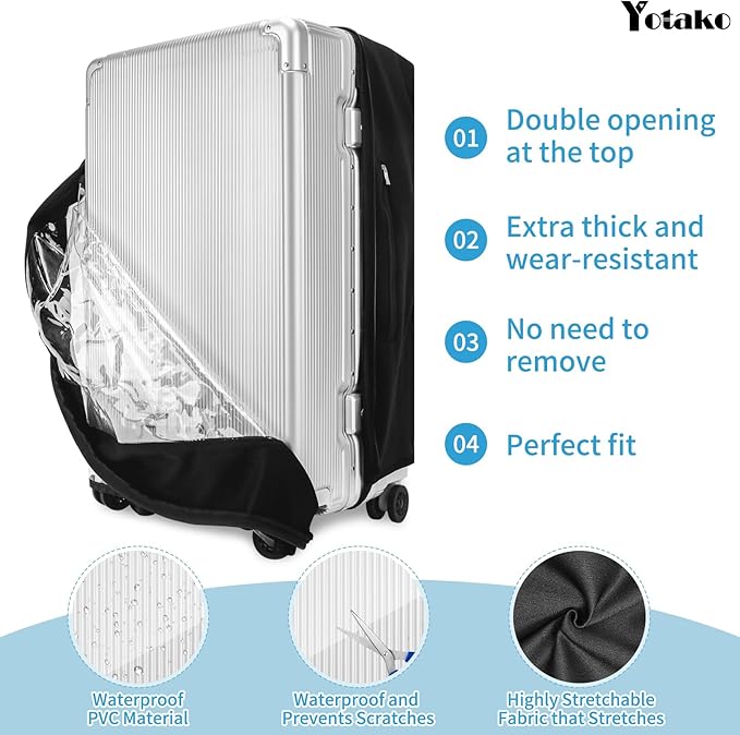 Yotako Upgraded Zippered Transparent PVC Suitcase Cover, No Disassembly Required Clear Luggage Protector for Suitcase Luggage Protector Cover 28''