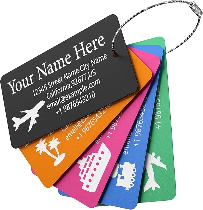 Luggage Tags for Suitcase - Personalized Engraved Metal Tag for Cruise Travel - Custom Name Tags Suitable for Bags and Backpacks Black