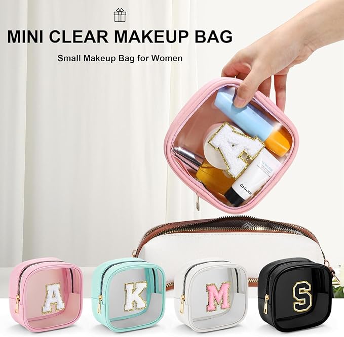 YOOLIFE Initial Make Up Bag Travel Toiletry Bag, Clear Makeup Bag Preppy Cosmetic Bags Organizer Travel Essentials Gifts for Women Teen Girlfriend Teacher Mom Birthday Mothers Day Gifts White S