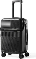 UrbanExplorer 20 Inch Carry-On Luggage with Front Opening, Cup Holder & USB Port, Lightweight ABS+PC Hardshell Spinner Suitcase, Airline Approved, 360° Wheels, Black