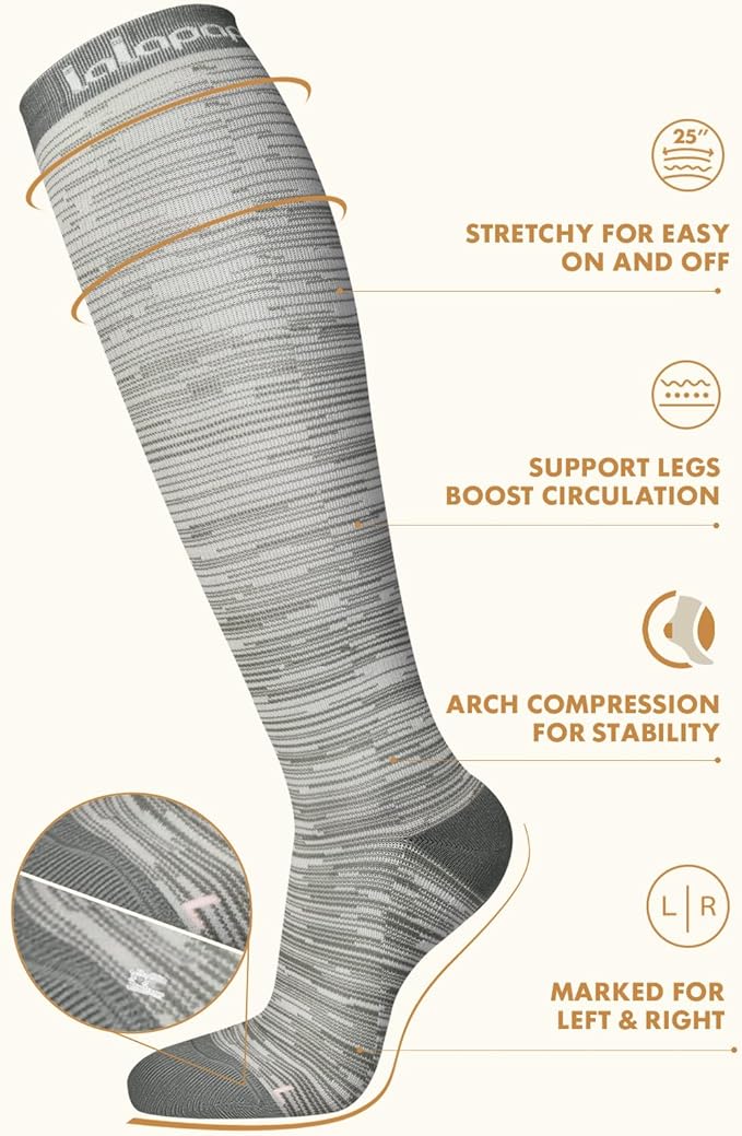 Thick Soft Cotton Compression Socks for Women Men 15-20mmHg Knee High Breathable Cotton Socks for All Day Comfort