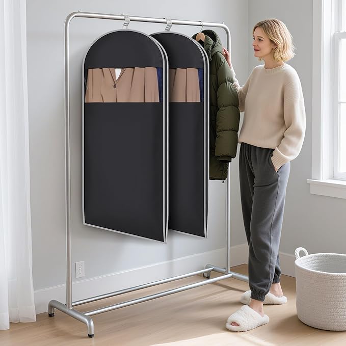 KEEGH Space Saving Hanging Garment Bag with Self Compression Zipper, 50 Inch Garment Bags for Hanging Clothes with Clear Window, Suit Bags for Closet Storage (3 Pack)