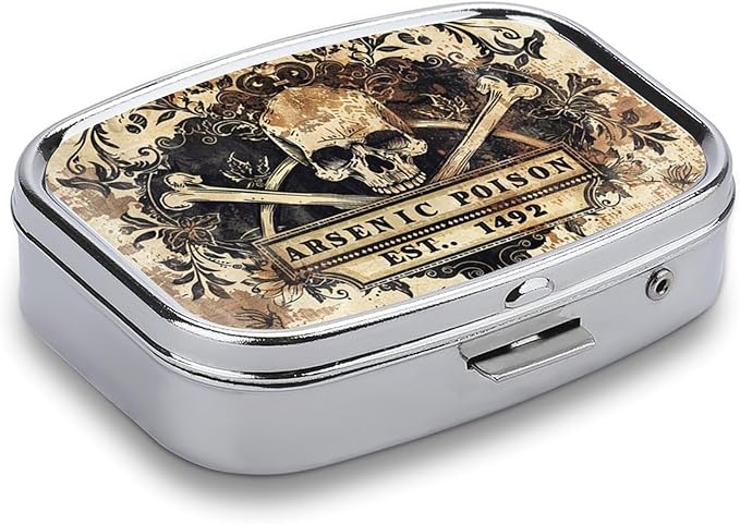 Metal 2 Compartment Pill Organizer Travel Friendly Portable Compact Pill Box Cute Pill Case to Hold Vitamins,Fish Oil,Supplements,Meds,Tablet for Purse,Pocket. (1492.)
