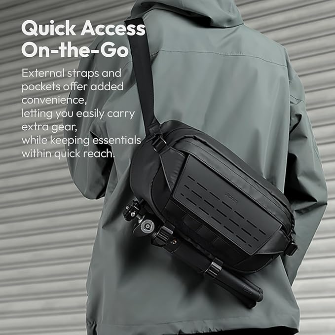 ULANZI Camera Sling Bag, Water-Resistant Camera Case with Tripod Holder, DSLR/SLR/Mirrorless Camera Bags Crossbody for photographers - Black 9L Capacity