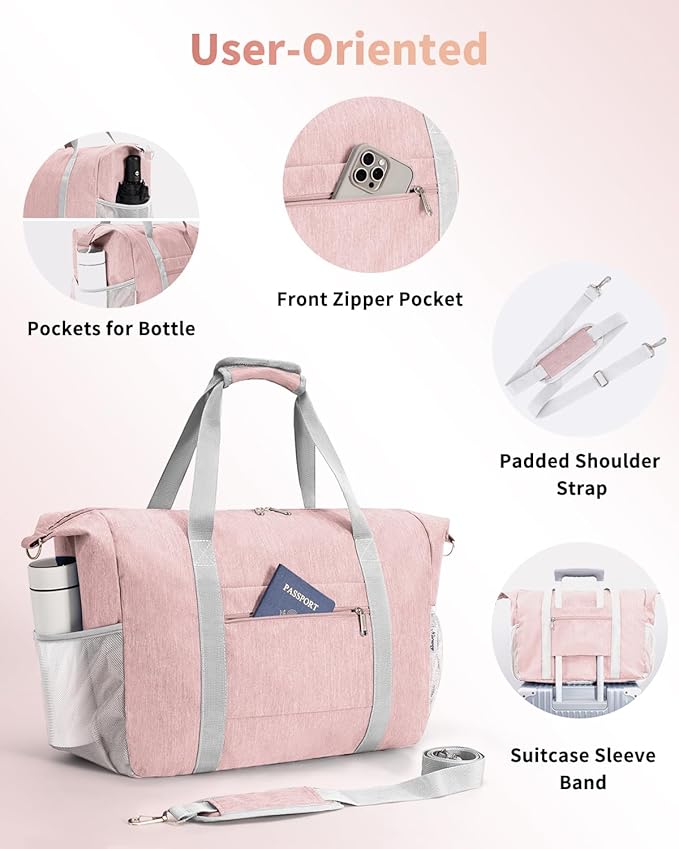 Narwey 18x14x8 Inches Travel Bag Spirit Airlines Frontier Personal Item Bag, Travel Duffel With Wet Pocket Carry on Bag for Airplane Underseat Duffle Overnight for Women and Men (Pink)