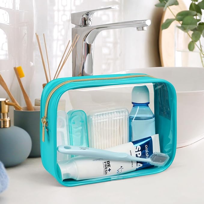 PACKISM Clear Makeup Bag, 2 Pack Upgrade Color-Edged TSA Approved Toiletry Bag, Clear Toiletry Bag For Traveling Fits Various Storage Needs, Turquoise (2 Sizes)