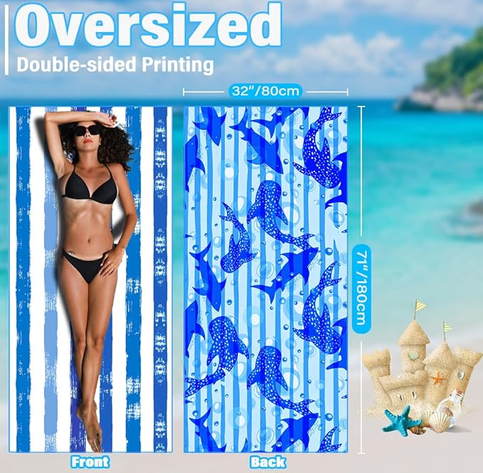 Lightweight Thin Microfiber Beach Towel Sand Free Quick Dry Absorbent Compact Soft Pool Swim Travel Towels Extra Large Oversized Beach Accessories Gifts for Adult