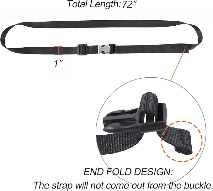 Buckle Straps with Metal Clips, Adjustable Nylon Straps with Buckles, Black 4 Pack (Black-Metal Buckle, 6’x1)