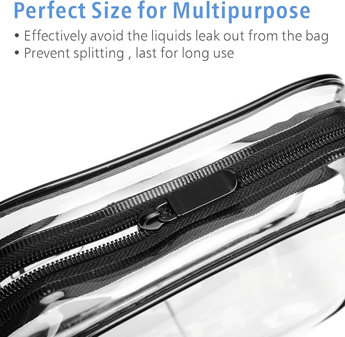PACKISM TSA Approved Toiletry Bag - Clear Makeup Bags in 2 Size, Durable with Supporting Frame, Perfect for Travel Essentials, Carry-on Airport Airline Compliant Bag, Black