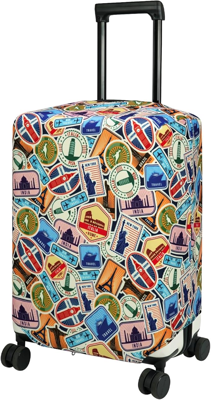 HYPER VENTURE Washable Luggage Cover - Fashion Suitcase Protector Fits 23-26 Inch Luggage (World Voyage, M)